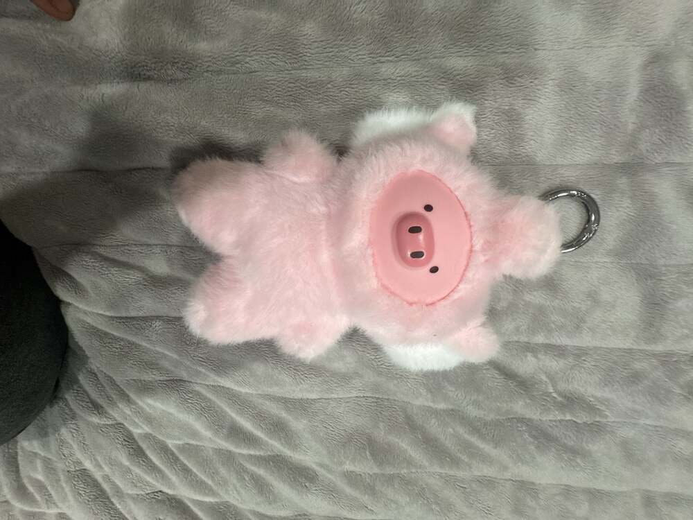 Miniso Fluffy Pig Plush Keychain with Vinyl Face